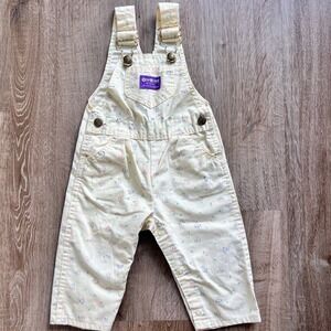 RARE Vtg OSHKOSH B'GOSH Floral Bib Yellow Overalls Vestbak Girls 18m Usa